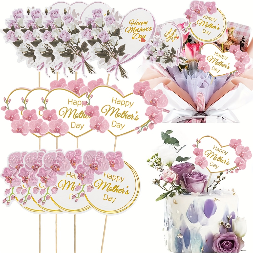 Image of 12pcs Happy Mother's Day Cake Topper Mom Topper Pink, Decorative Party Cake Decoration For Mother's Day