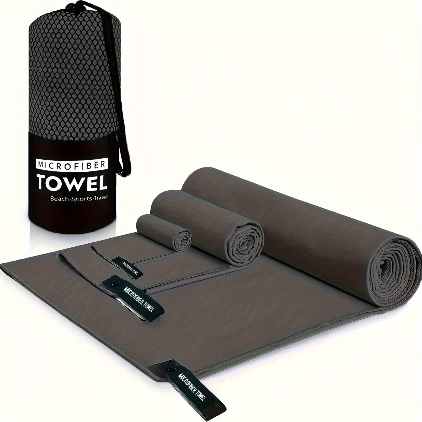 Image of 3pcs Double-sided Velvet Quick Drying Towels, Microfiber Fitness Sports Beach Towels, Swimming, Hiking, Vacation Camping Towels, Soft Lightweight Portable Bath Towels