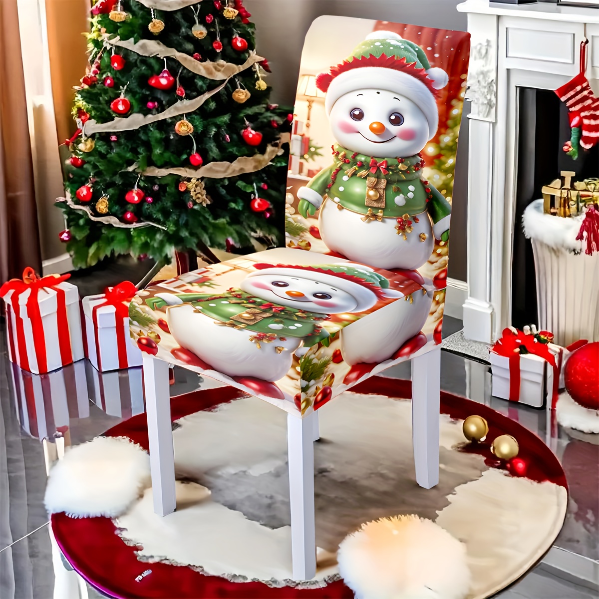 

Snowman Christmas Chair Covers - 2/4/6pcs, Fit, Washable & To Remove, For Dining , , Bedroom Decor