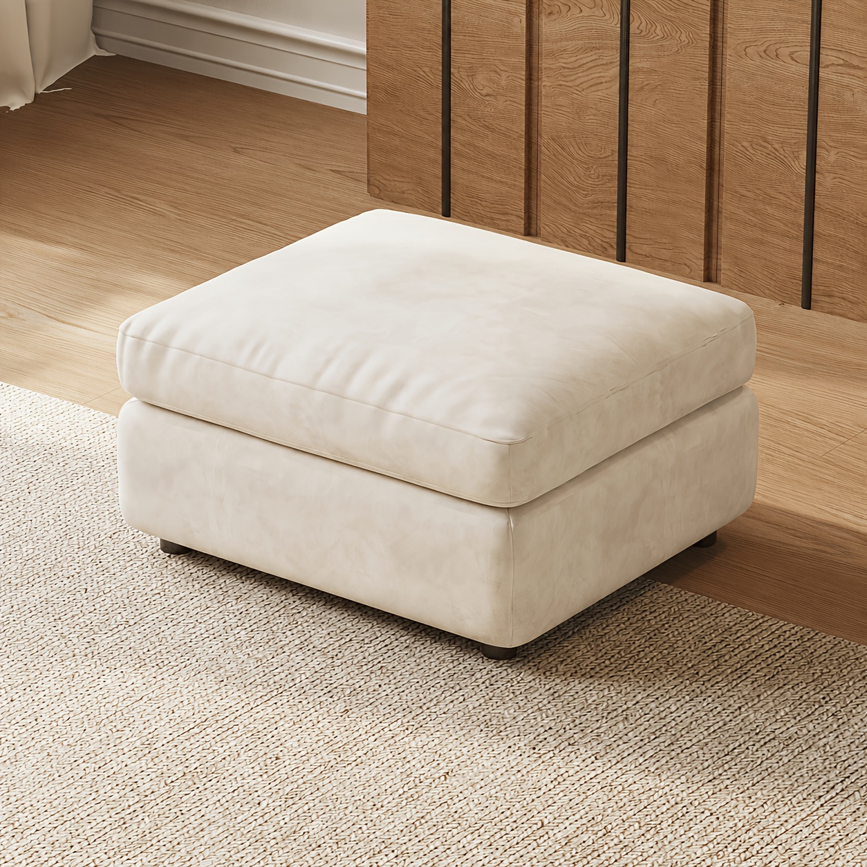 Image of Beige Modular Ottoman Stool, Upholstered Footstool Bench, Soft Cushioned Sofa Footrest, Modern Padded Stool Seat For Living Room, Bedroom And Lounge, Furniture, Easy Assembly