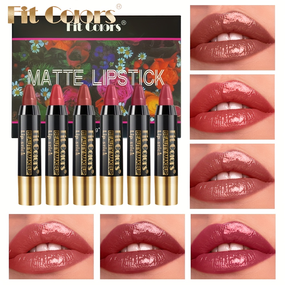 Image of 6pcs Coral Pearlescent Lipstick - Waterproof, Long-lasting Shimmer Lip Gloss, Non-sticky Formula, Easy Application For Types