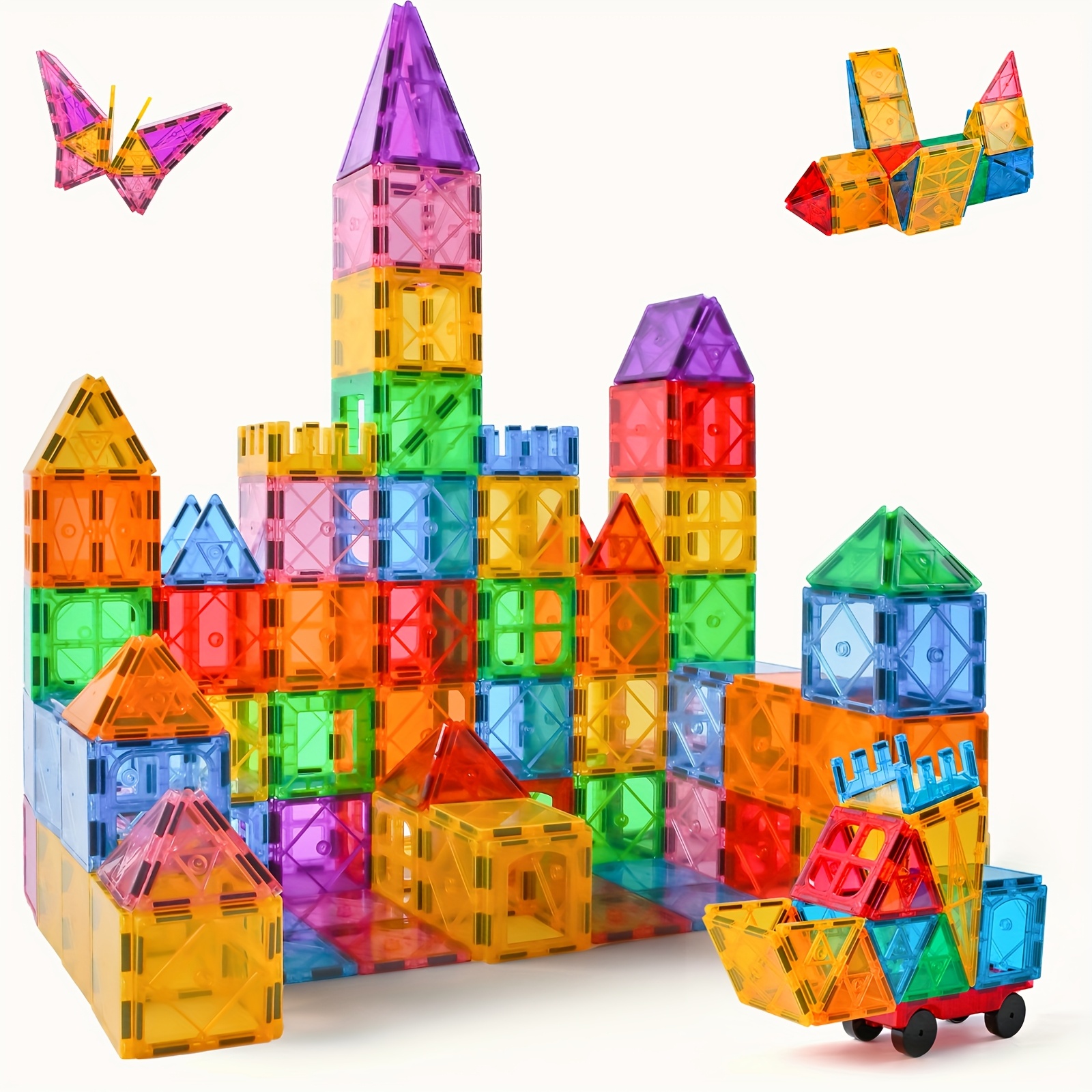 TEMU Magnetic Tiles Building Blocks Toy - Educational Magnet Set For Kids, Building Blocks Set Toys Outdoor Toys For 3+ Years Old - 56pcs