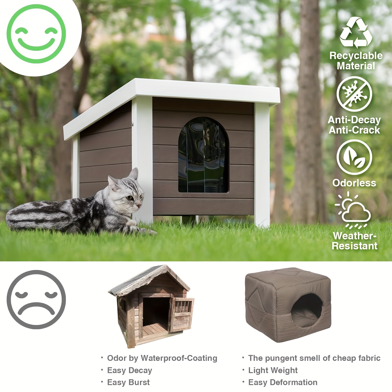 

Outdoor Cat House, New Material Ps Weatherproof Feral Cat Shelter, Waterproof Cat House For Outdoor Cat, Openable Roof, Elevated Feet For Patio