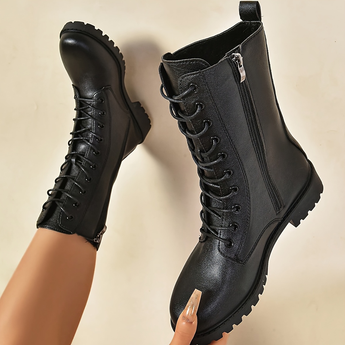 womens   combat boots comfortable casual high top lace up with rubber sole   everyday   footwear combat boots rubber sole boots 0