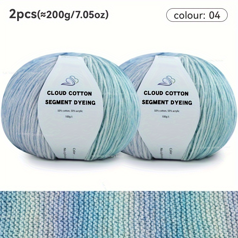 2 Bundles Of Long Dyed Cotton Yarn, Comfortable And Soft Medium Thick Knitting Bundle Suitable For Handmade Scarves And Shawls, 100g/bundle