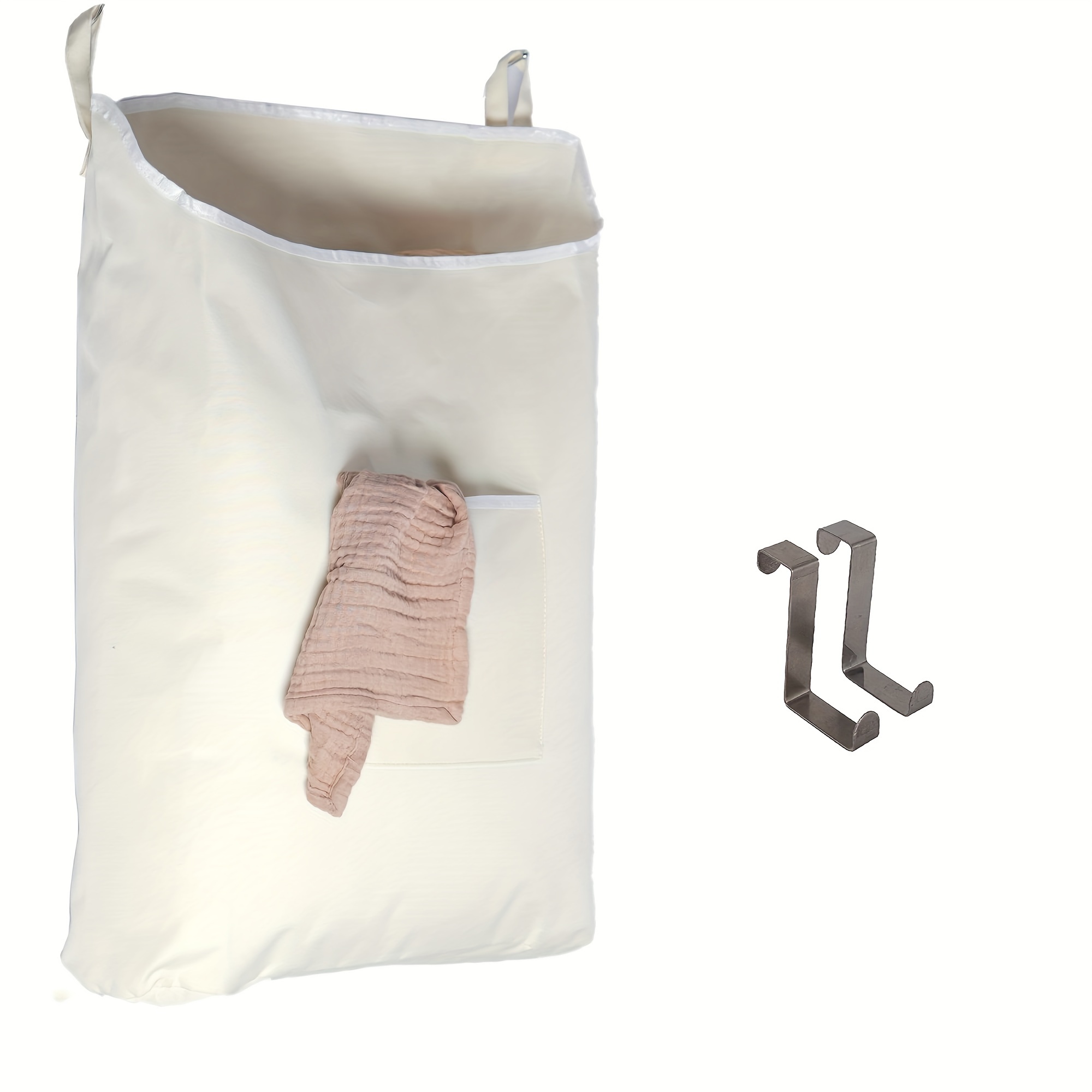 Image of 1 Storage Bag, Laundry Basket, Door-hanging Laundry Bag With Hook (white, 1pc) Dirty Clothes Basket, Storage Bucket, Daily Storage Bag, Zippered Storage Bag, Laundry Bags