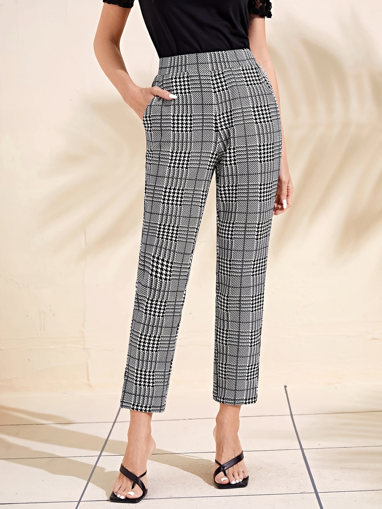 womens vintage   tapered pants with split hem pockets high waisted machine washable geometric   for spring summer fall