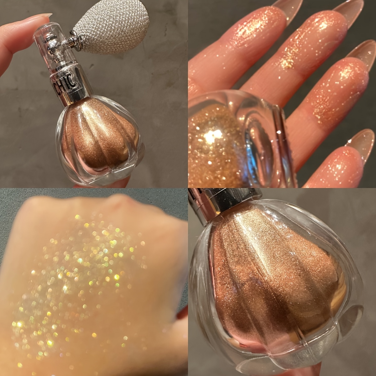new 4 color iridescent pumpkin bottle highlighter shimmering powder   crushed spray eyeshadow contour under eye brightening pearlescent   crushed body face highlighter natural brightening three dimensional makeup Product details 3