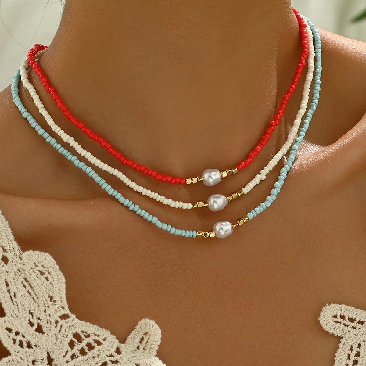 Boho Red Rice Bead Necklace & Anklet Set