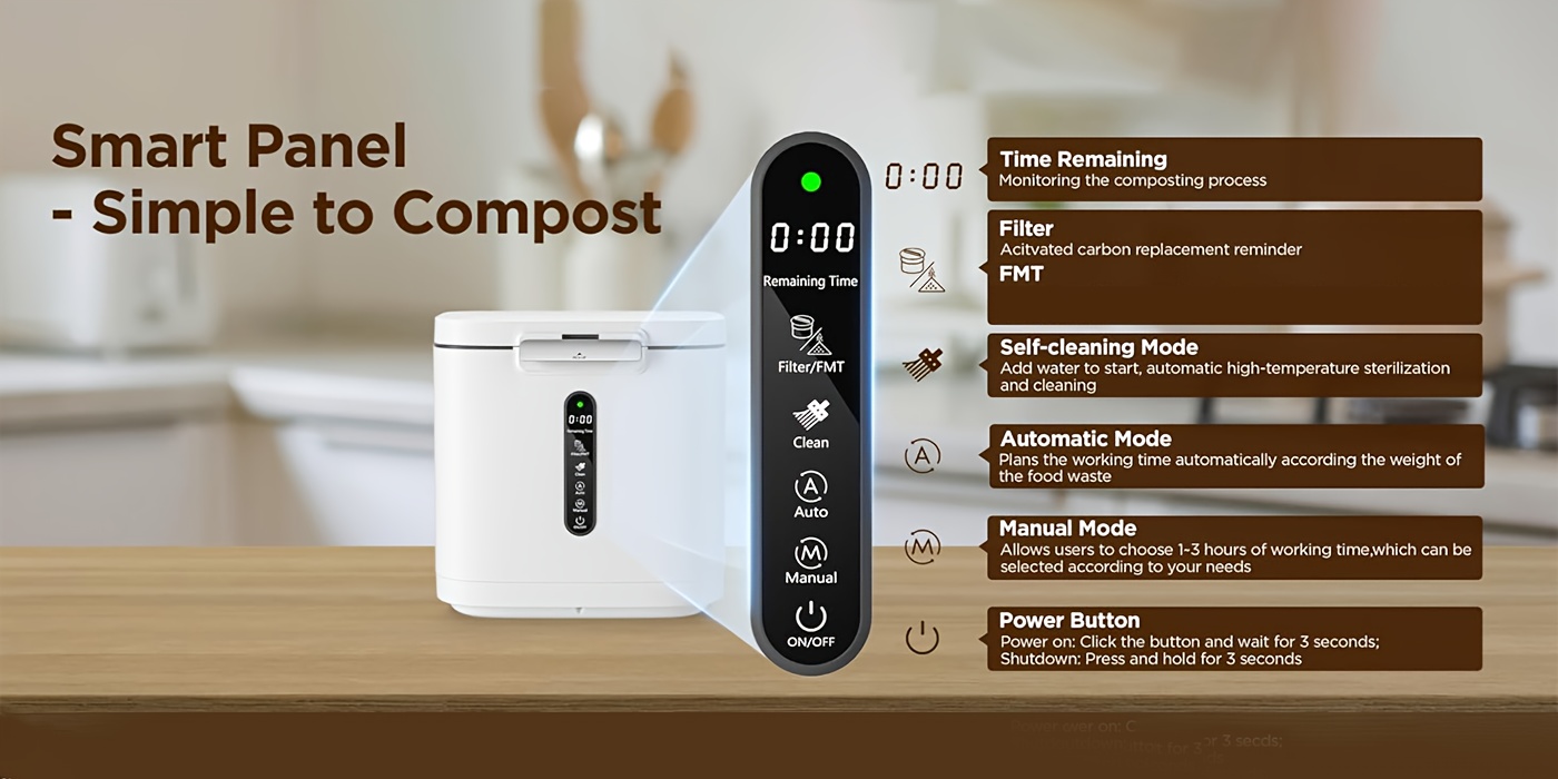 composter elettrico per cucina da interno 4l grande capacità composter da tavolo cucina smaltimento rifiuti macchina per compost domestico con timer display trasforma i rifiuti in pre-compost per piante dettagli 3