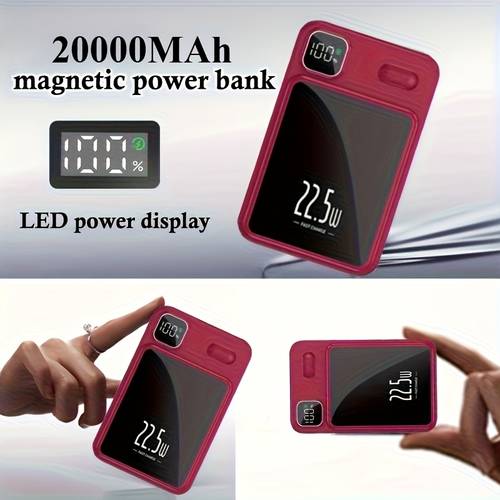 20000mah magnetic wireless fast charging portable power bank surface power bank with stand ultra thin and compact external battery cute and mini led display emergency backup battery for travel