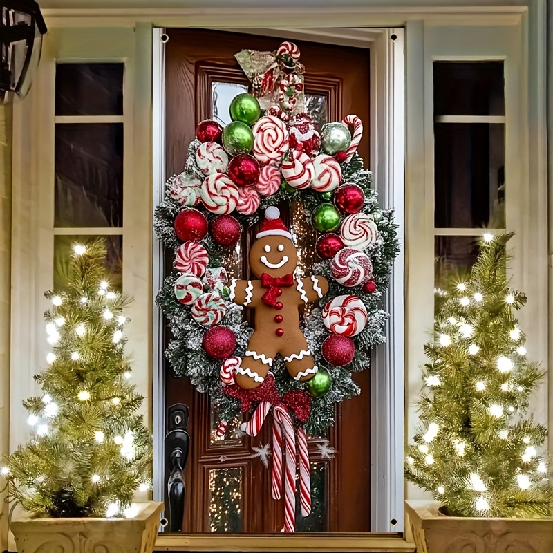 

1pc Polyester Christmas Door Wreath - Universal Holiday Decorative Door Cover, No Electricity Or Battery Needed, Ideal For Home, Bedroom, , Seasonal Parties &