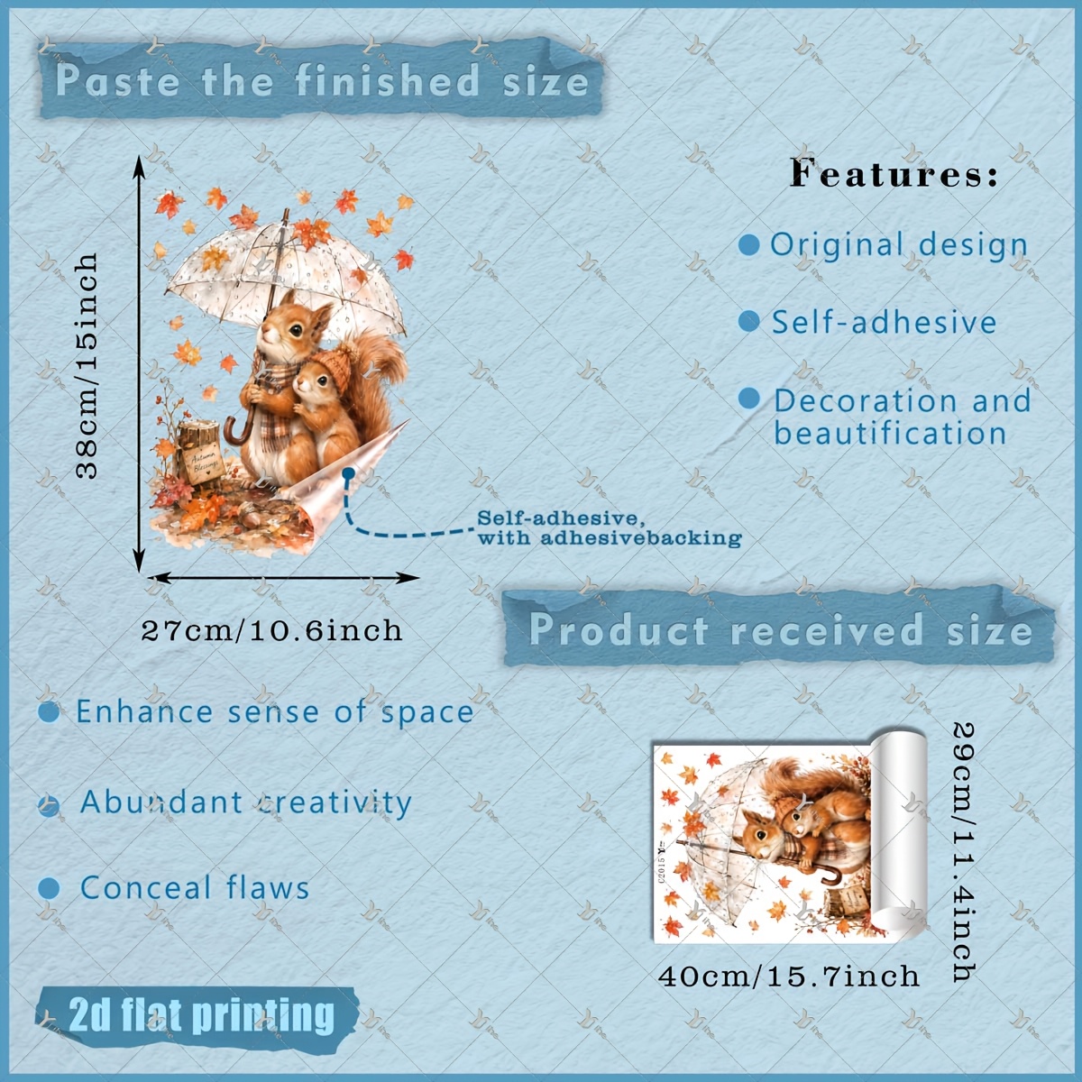 TEMU 2d Flat, 1pc 2d Flat Printed Autumn 29*40cm Window Sticker With Squirrels Under Umbrella & , Creative Diy Self-adhesive Removable Double-sided