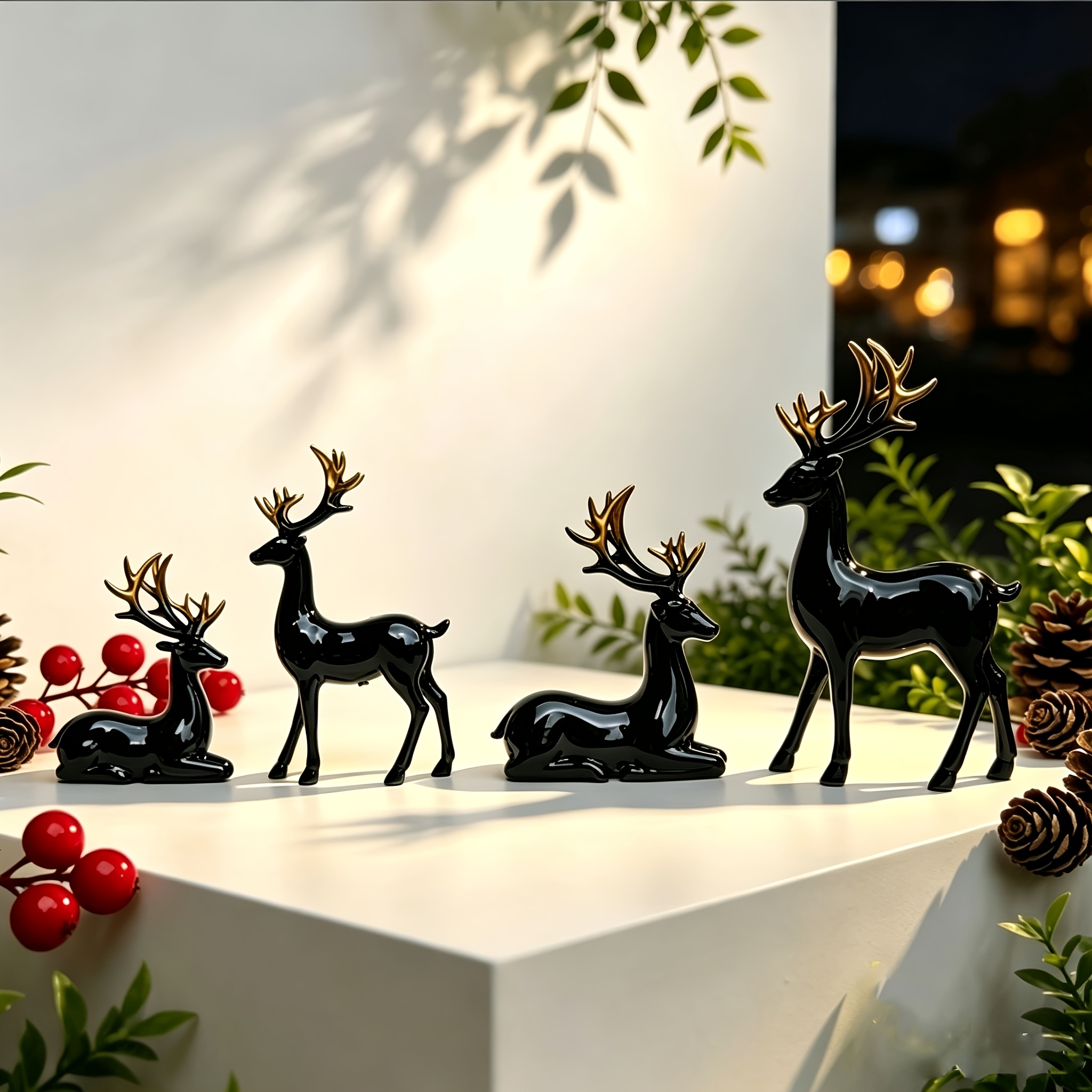 TEMU 4pcs Set, Black Reindeer Statue, Collectible Small Statue, Christmas Tabletop Decoration - Suitable For Placing On A Table - Foyer - Living Room