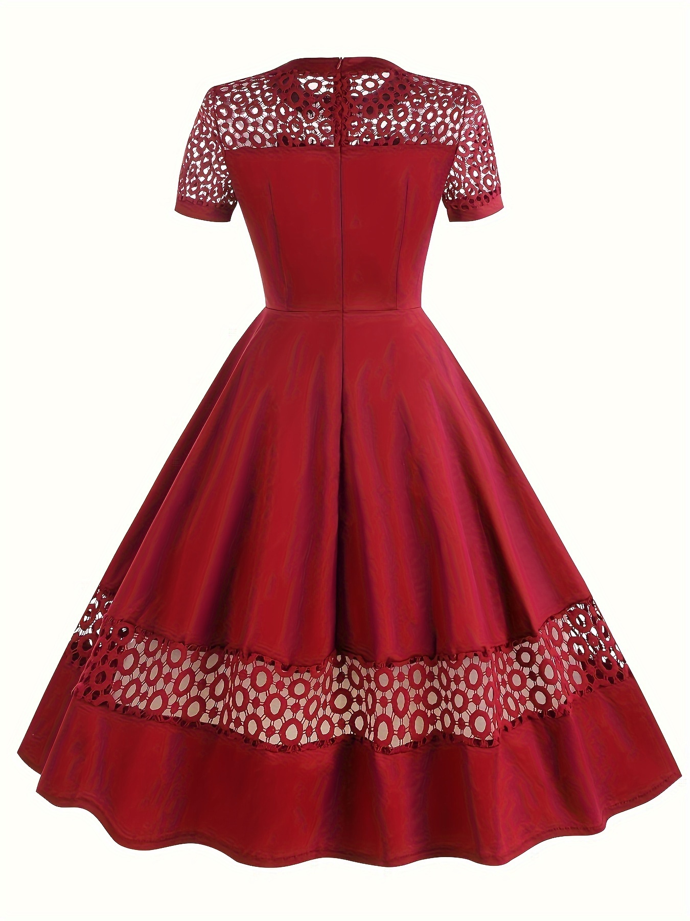 chinese dress ladies 50s Retro Christmas Red Lace with Sequin Velvet Vintage Dress Red / S