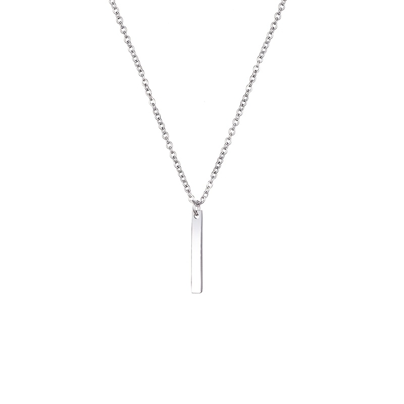 Stainless Steel Long Bar Pendant Necklace, Unisex
