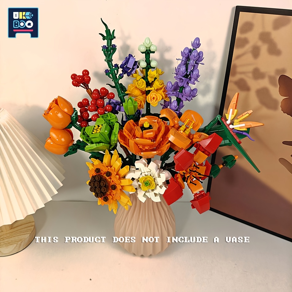 Bloques De Construcción De Ramo De Flores Con LED, 1064 Piezas, 12 Flores Artificiales, Regalo Para El Día De La Madre Y San Valentín