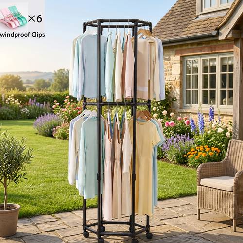 item picture rotating clothing rack with wheels heavy duty metal garment rack for hanging clothes multifunctional rotating clothing organizer freestanding closet organizer for bedroom laundry saving closet storage for coats dresses pants
