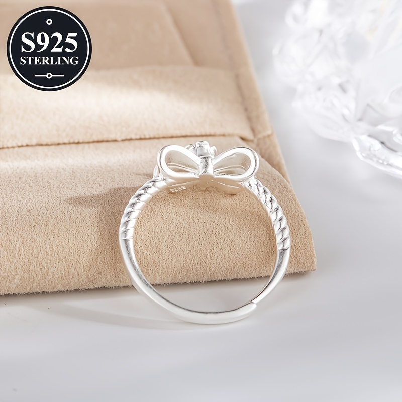 Women's 925 Sterling Silver Adjustable Bow Ring, Hypoallergenic