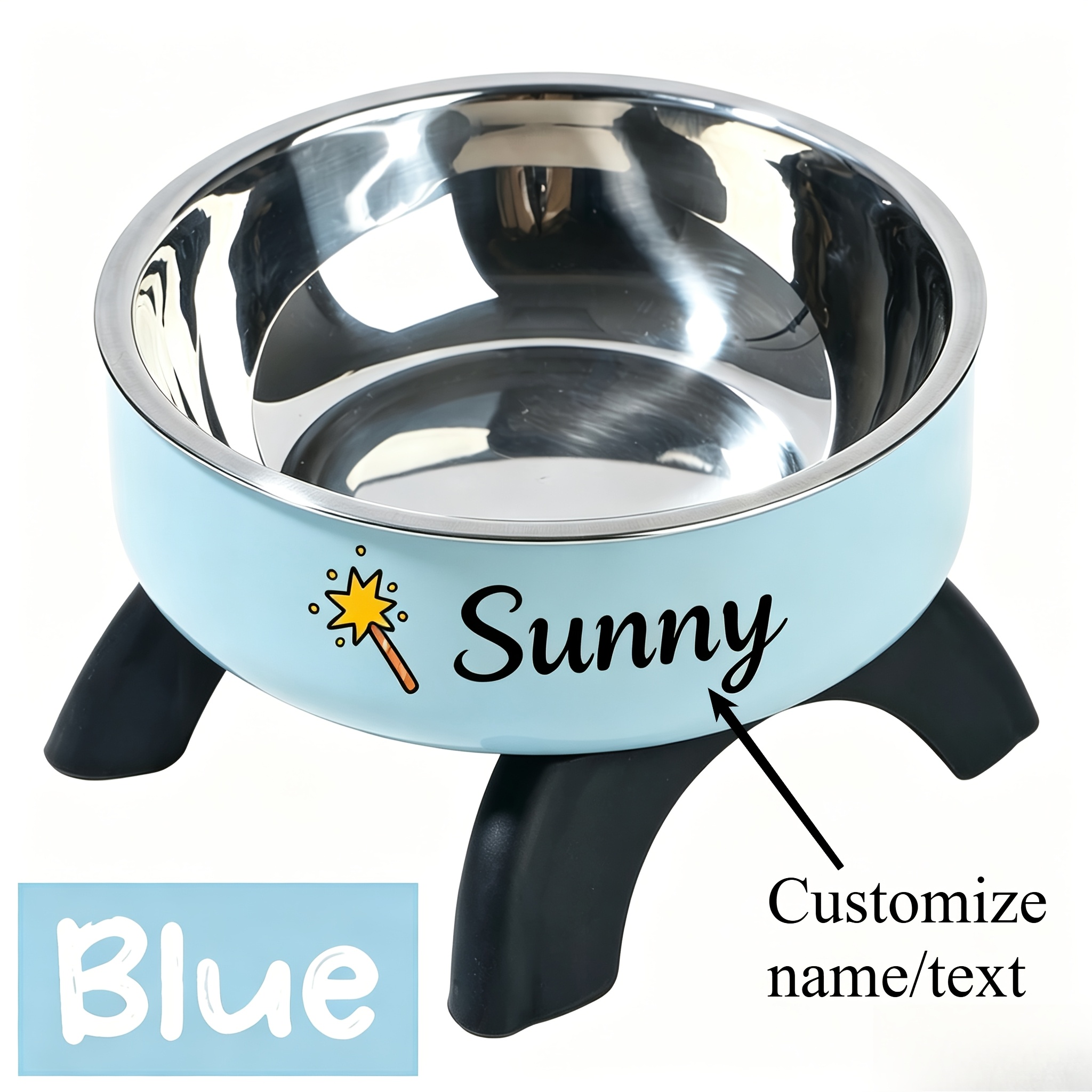 TEMU 1pc Personalized Custom Engraved Pet Bowl, Custom Magic Wand Pattern Dog/cat Bowl, Anti-tip Neck-protection Stainless Steel Dish