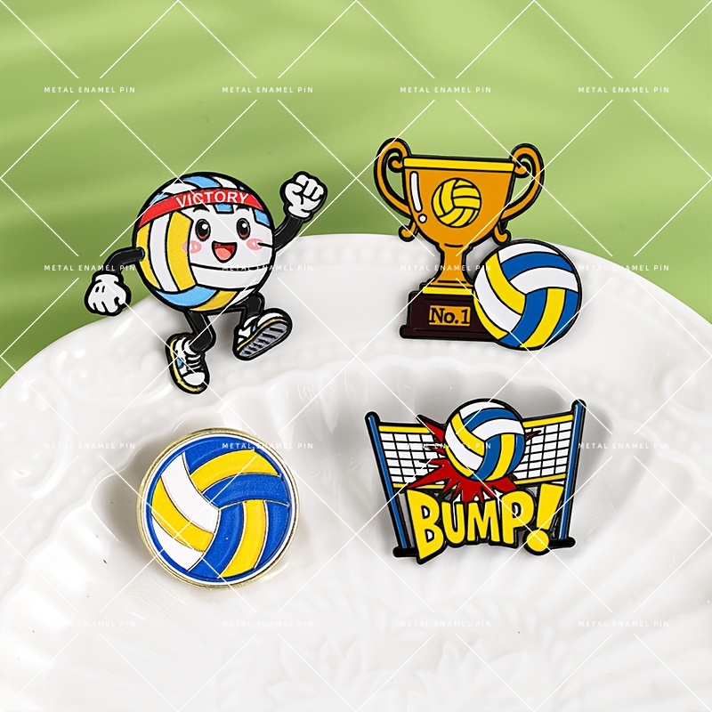 TEMU Set Of 4 Cartoon Volleyball Enamel Badges, Brooches, Creative Decorative Lapel Pins For Denim Jackets And Backpacks, Gift For Her/him/ , Unisex