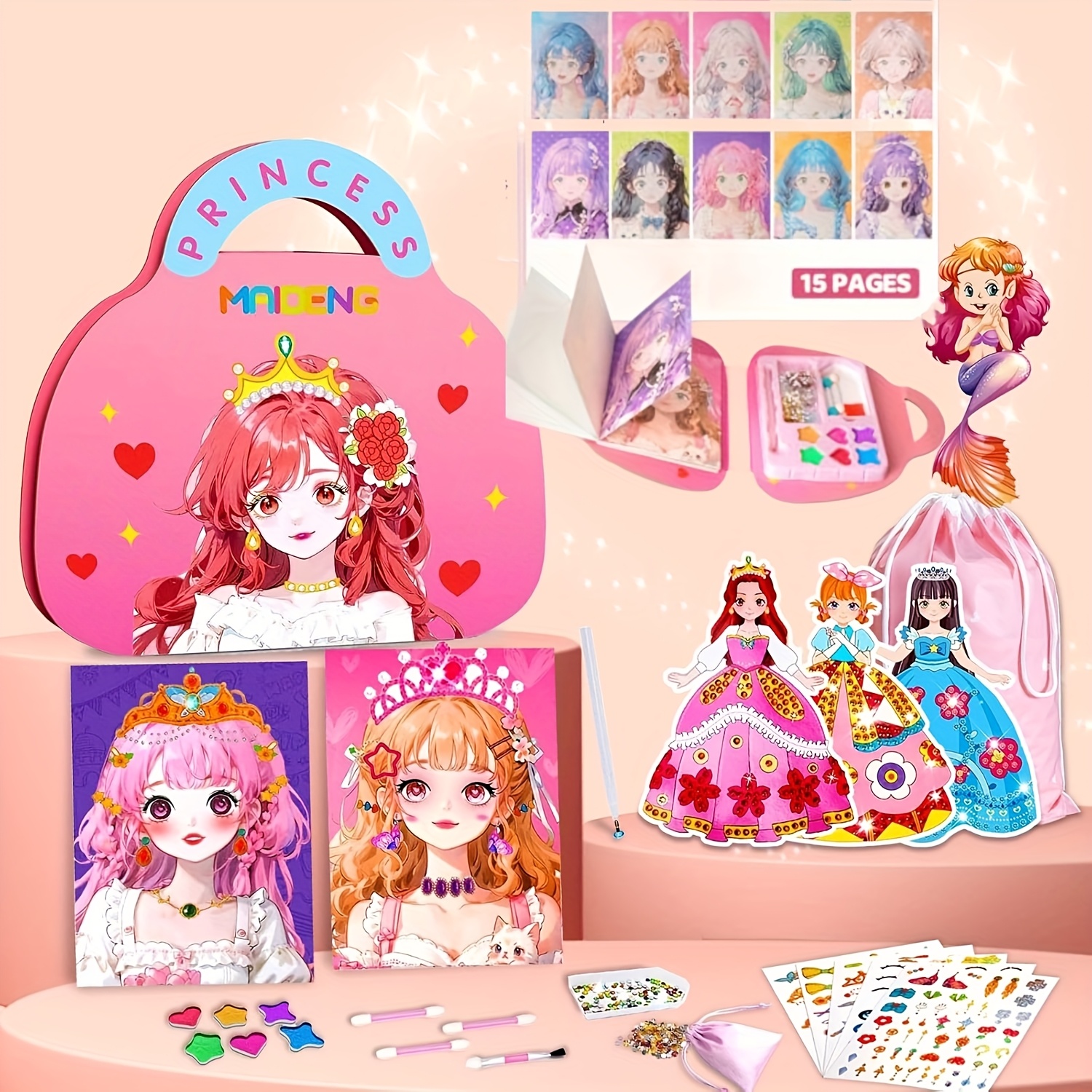 4 in 1 princess makeup fashion dress up game set diy paper art craft kit with diamond painting self   stickers ideal birthday gift for girls aged 3