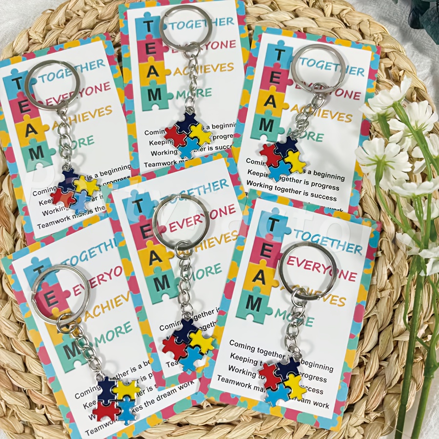 TEMU Teamwork Small Gift Set Includes 6 Cards And 6 Jigsaw Puzzle Keychains. Suitable For Teamwork Encouragement Gifts, Teams, Employees, Students. A