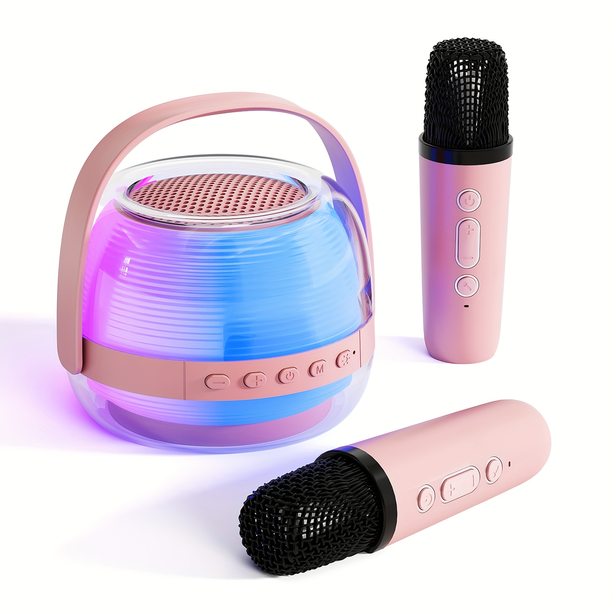 a portable karaoke machine   with two wireless microphones and   piece speaker set the wireless speaker is a creative gift for adult birthdays featuring ambient lighting and a night lamp   suitable for bedroom use