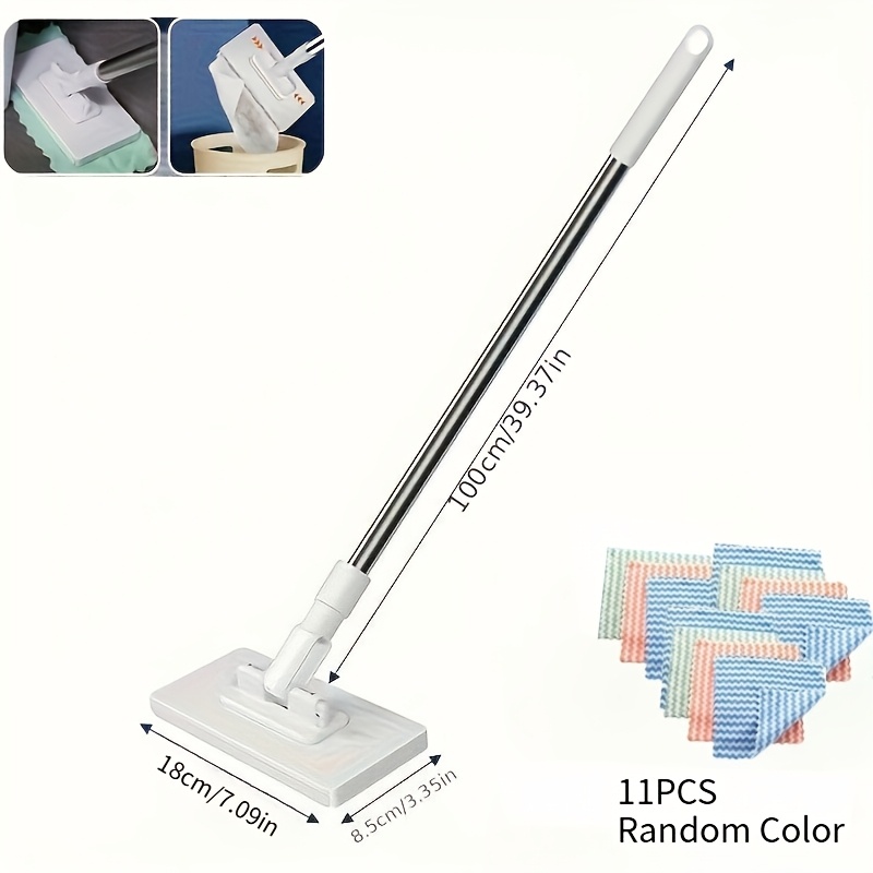 Image of 12pcs/set (1pc Mop And 11pcs Random Color Cloths) Hand Wash Free Lazy Flatbed Mop For Wet And Dry Use, Reusable Press Clip Mop, For Kitchen, Bathroom, Window, And Floor, Multifunctional Cleaning Tool