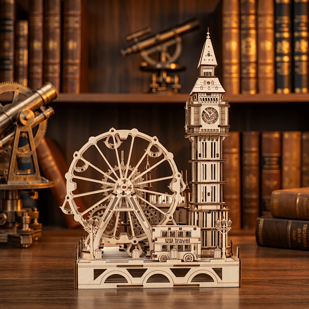 3D Puzzle Holiday Square Clock Tower Ferris Wheel Assembly Model