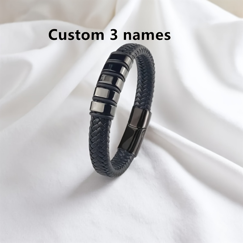 TEMU Armband voor Mannen, Gepersonaliseerde Zwarte 304 RVS Armband, Gegraveerd met 1-6 Namen, Cadeau voor Papa, Opa, Oom, Echtgenoot, Zoon, Vaderdag