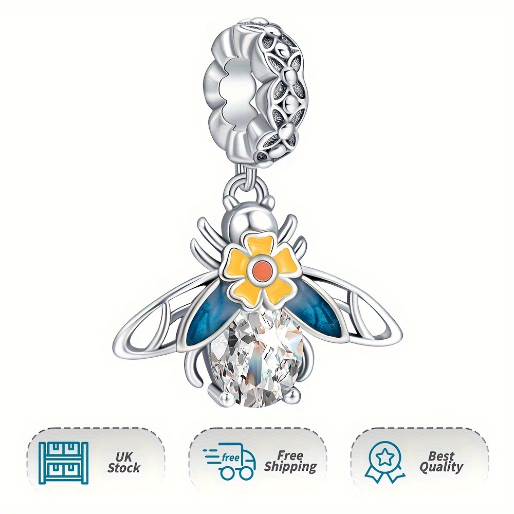 925 Sterling Silver Bee Flower Pendant Charm for Bracelets & Necklaces