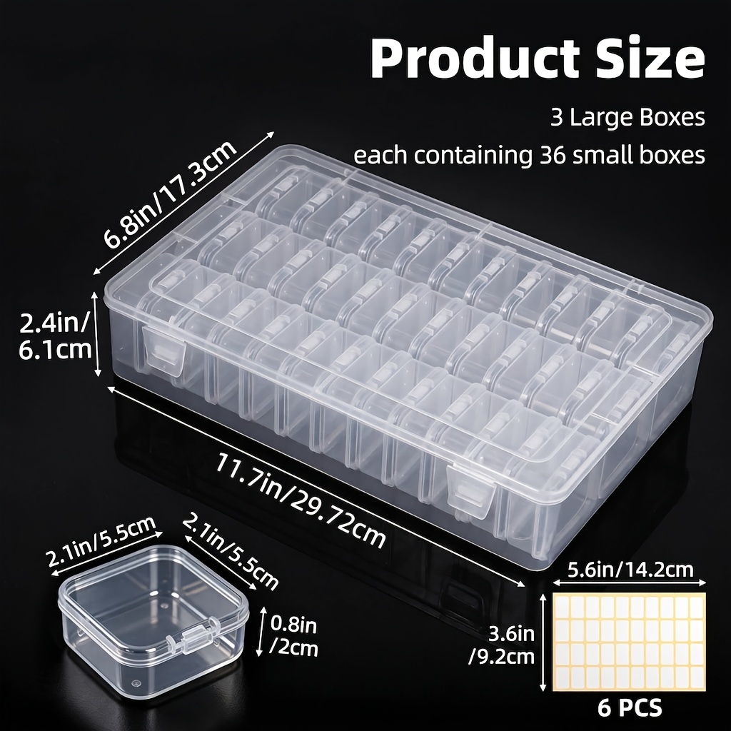 TEMU Whonline 3 Sets Bead Organizer Box, Each Box With 36pcs Small Beads Organizers, With Storage Plastic Cases Mini Clear Dimond Storage Containers