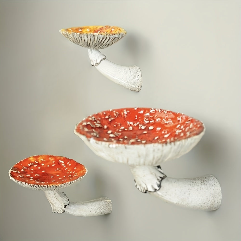 

3pcs Rustic Mushroom Wall Shelves - Polka Dot Resin Floating Decor For , , No Battery Needed, Bxe