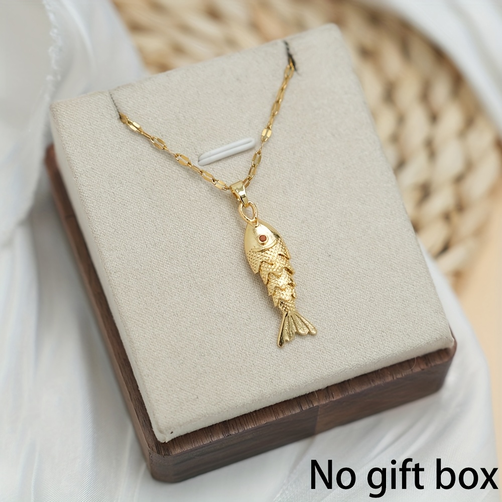 TEMU Pendentif Poisson Koi en Acier Inoxydable, Collier Mode pour Femme, Chaîne Clavicule, Bijou Cadeau pour Fêtes et Occasions Spéciales