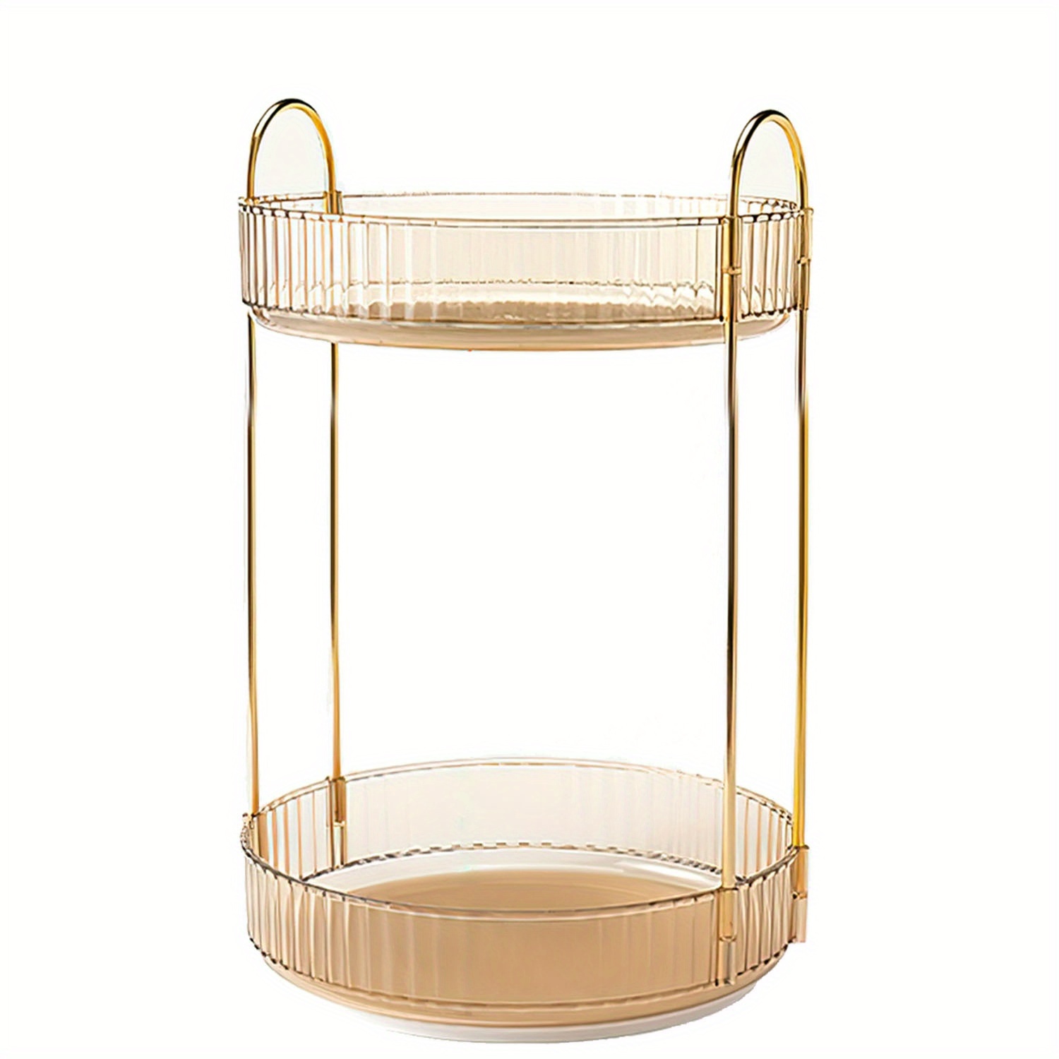Image of Amber Plastic Storage Organizer With A Double-layer Design, Measuring 23×47 Cm, Featuring A 360° Rotation. Ideal For Use In Dressing Tables, Kitchens, Bathrooms, Bedrooms, And Living Rooms