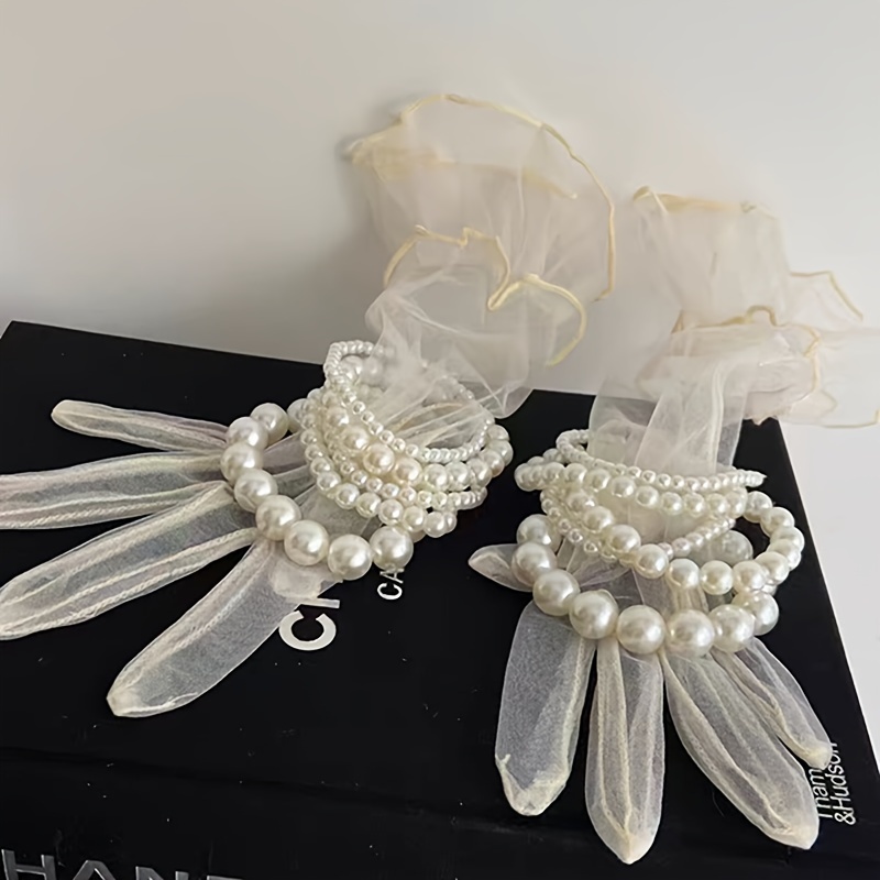 5pcs Acrylic Pearl Bracelet Set Vintage Beaded Stacking Jewelry