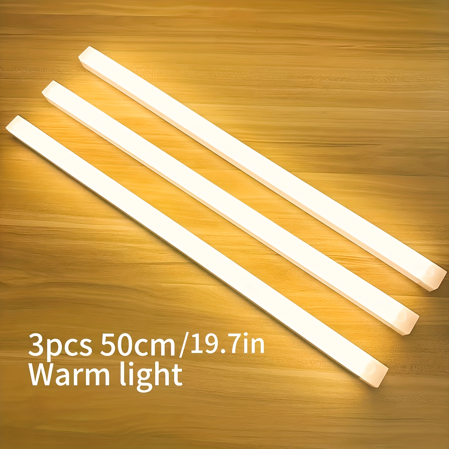 Image of 3pcs Warm White Led Sensor Night Light, 20cm/30cm/50cm, Usb Rechargeable, Magnetic, No-drill Long Strip Light, For Home And Office Use, Back-to-school Gift