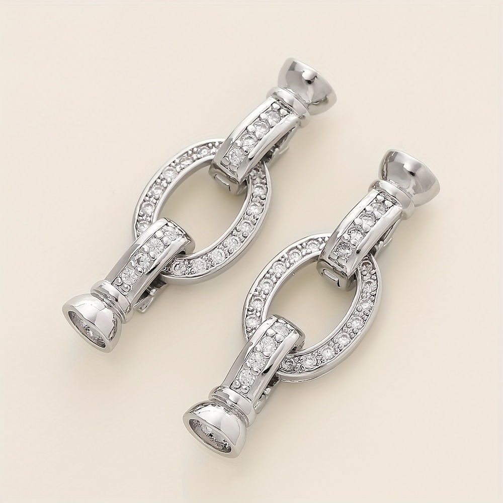 TEMU Set Of 2 Golden Plated Brass Link Clasps With Zirconia, Ideal For Your Own Jewelry Pieces Like Bracelets And Necklaces