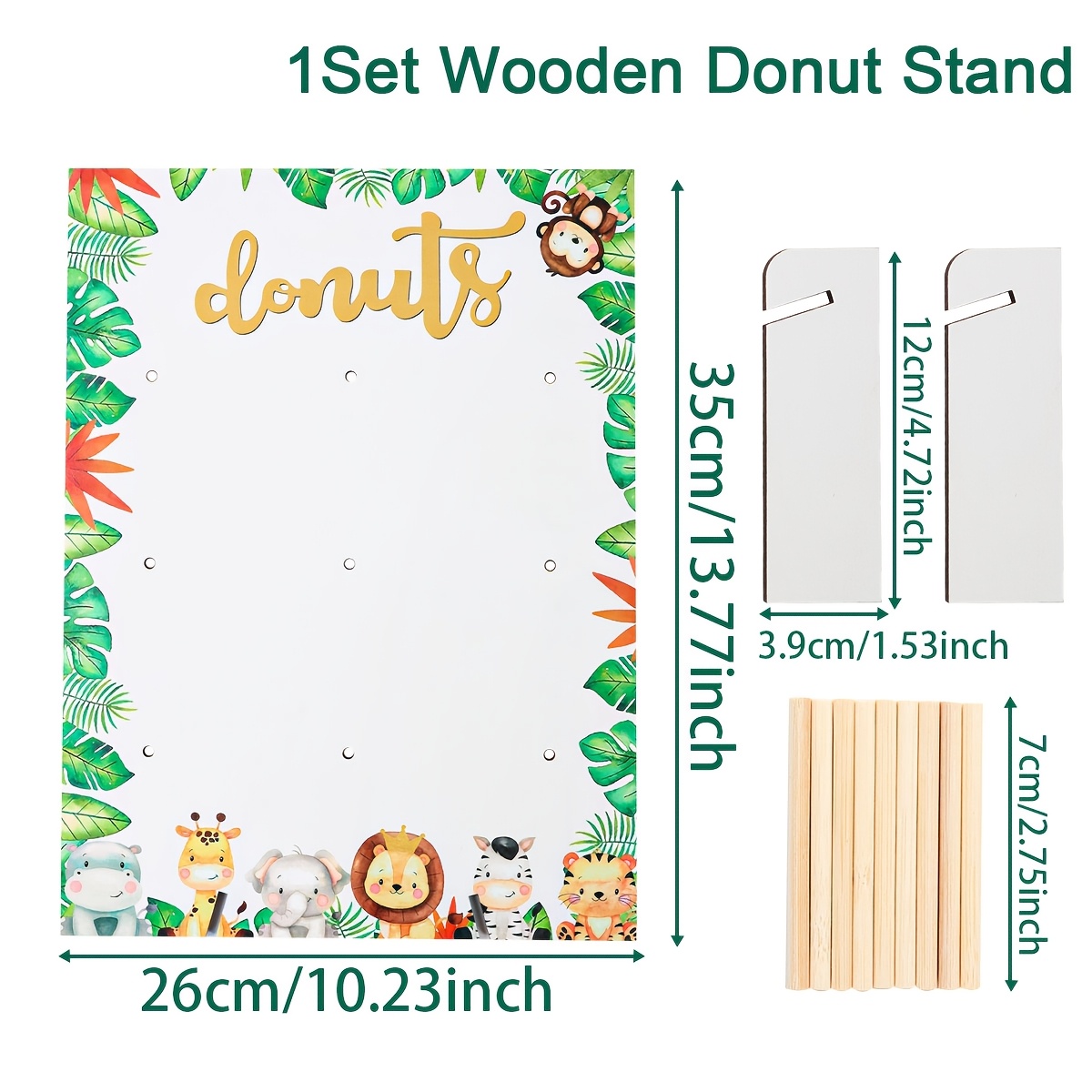 Image of 1 Set, Jungle Animals Donut Wooden Stand, Animals Theme Display Rack, Happy Birthday Party Candy Bar Display Stand, Shower Donut Party Supplies Stick Rack, Event Party Table Decor, Party Packs