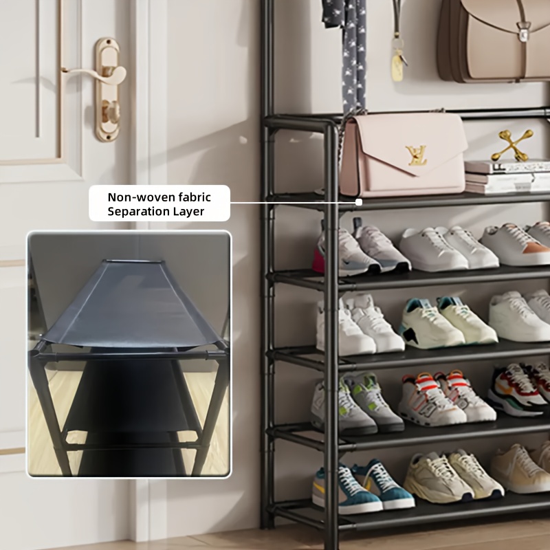 4-5 Tier Hallway Organizer with 8 Hooks - Space-Saving, Easy to Assemble, Durable Design for Entryways And Bedrooms, Minimalist Style - Black/White, Perfect for Entryway Storage, Freestanding Shoe Rack