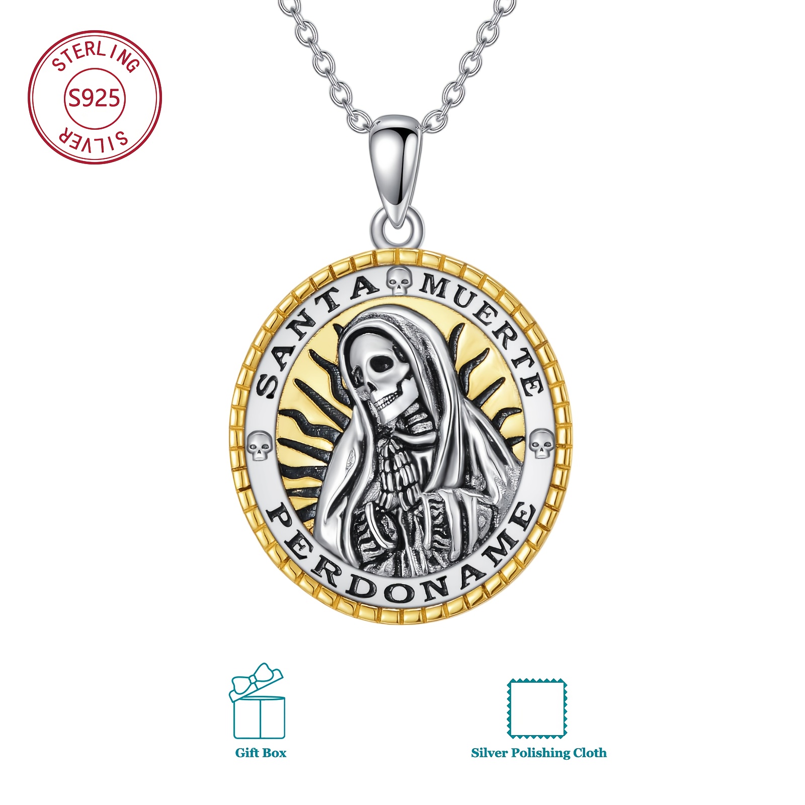 Image of 925 Sterling Silvery Holy Reaper Necklace - Skull Talisman Pendant Jewelry, Suitable For - Unique Themed Gift