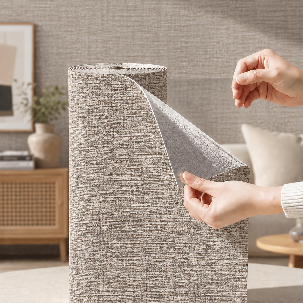 TEMU 5-meter Linen Texture 3d Self-adhesive Wall Panels, Thickened 3d Textured Wall Decorative Panels, Suitable For Bedroom And Living Room Accent