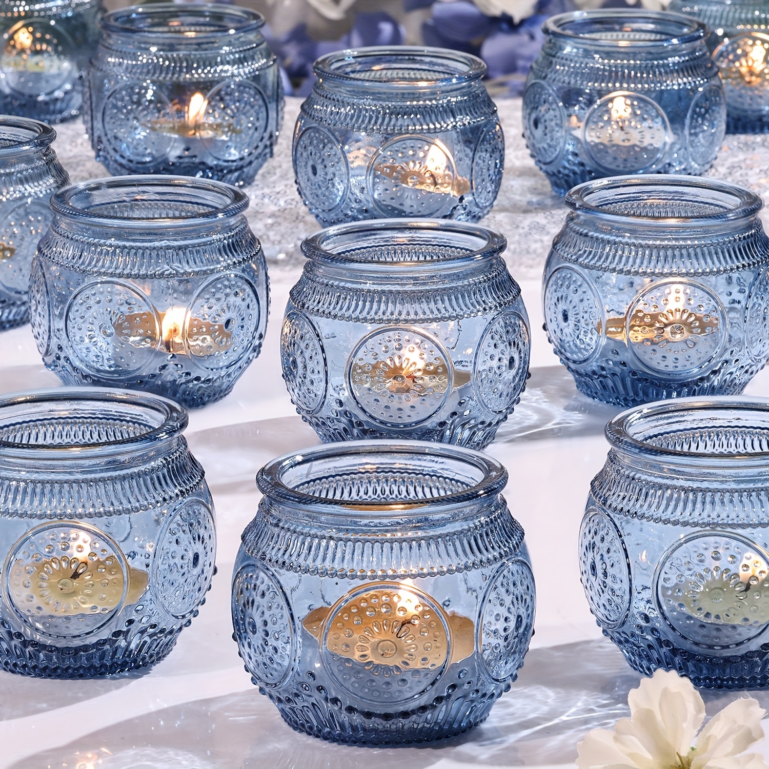 blue votive candle holders vintage candle holders bulk glass candle holder for party decoration tea lights candle holders for wedding shower gift 0