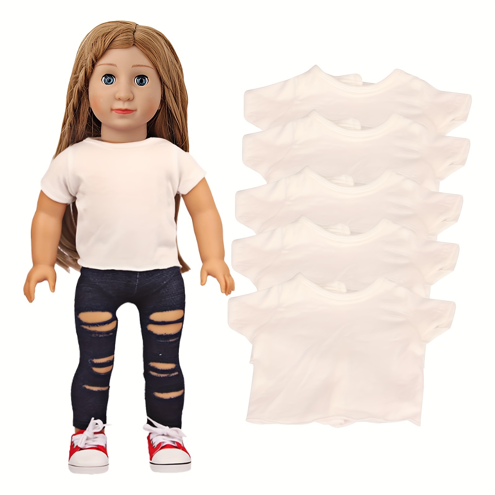 

5 Pcs Doll T-shirts For 18 Inch Dolls, Summer Outfit Doll Clothes Doll Accessories, Short Sleeved T-shirts Classical For 18 Inch Doll - 5 Pcs White T-shirts