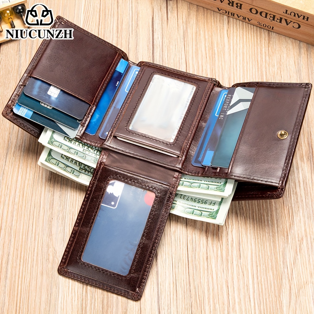 

1pc Men's Genuine Leather Rfid Wallet, Vintage Thin Short Multi Function Id Credit Card Holder, Gifts To Men On Valentine's Day
