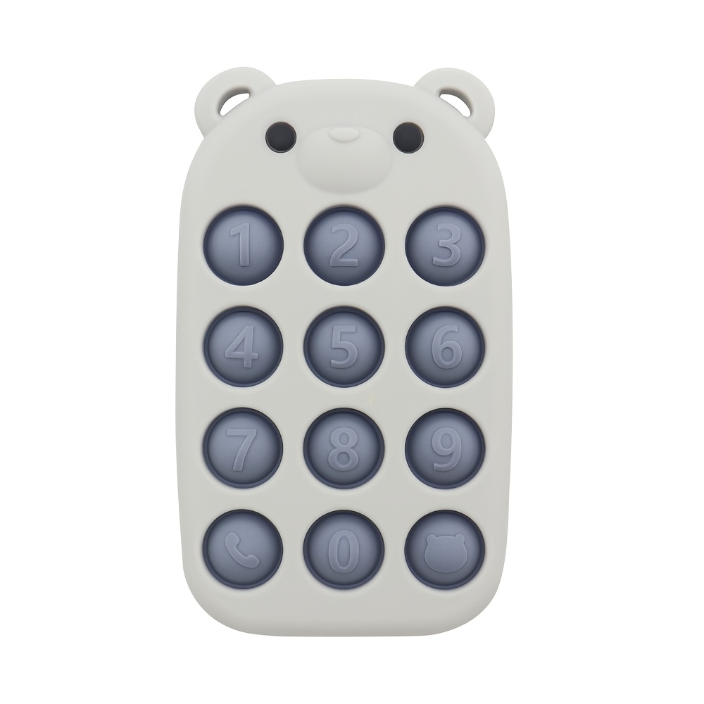 Silicone Phone-Shaped Teether Toy for Kids, Bear Button Design