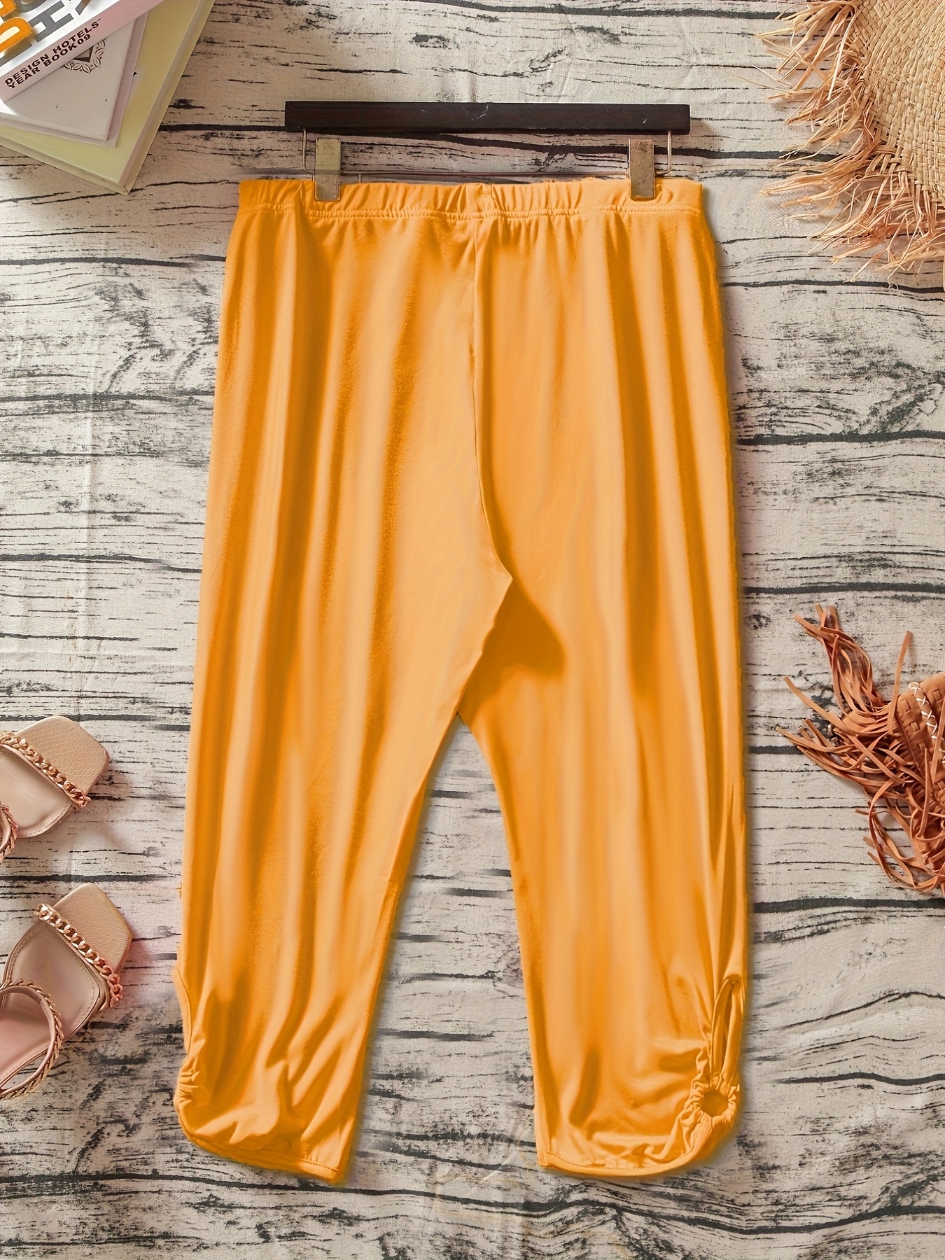 Women's Plus Size Stretchy Casual Pants - Solid Color Black, Elastic Waistband, Comfort Fit, Polyester, Machine Washable - Ideal for Spring/Summer/Fall