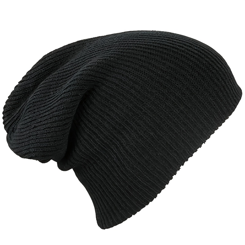 TEMU Autumn/winter Outdoor Slouchy Loose-fit Adult Plain Solid Color Vertical Stripe Beanie, Fashionable Street Style Versatile Brimless Hat
