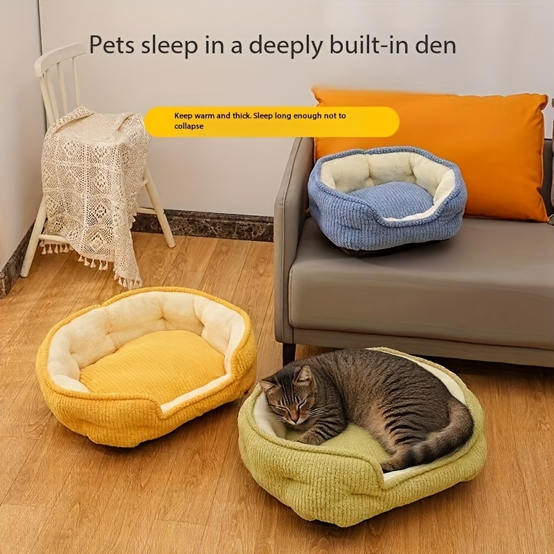 Weiches Plüsch-Hundebett Rund – Halbgeschlossen, Rutschfest, 50x50 Cm, Für Kleine & Mittlere Hunde/Katzen
